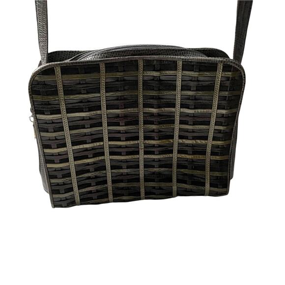 Sharif Woven Leather Crossbody Bag Olive Green Vintage 1990s EUC - Picture 3 of 9